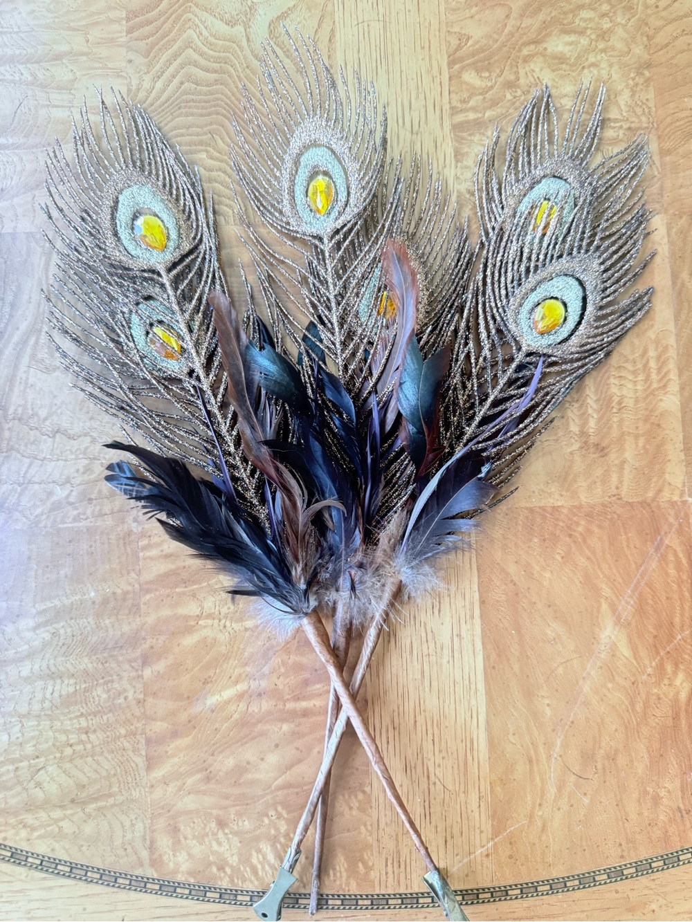 Glitter Peacock Feather Pick Clip Set of 3